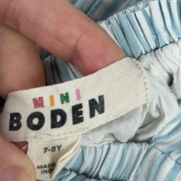 Mini Boden Dress 7-8 Embroidered Floral Cross Back Cotton Stripe Preppy Beach - Picture 10 of 13